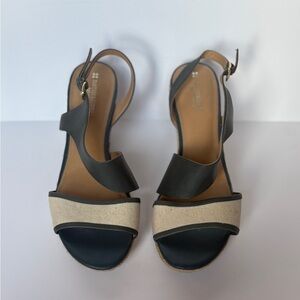 Naturalizer Blue and Cream Wedge Sandals